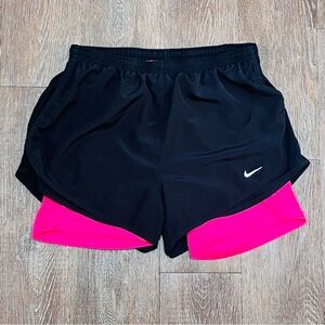 Nike Dri-Fit 2-in-1 Running Shorts Black Hot Pink Built-In Liner | Size: L